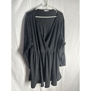 IN'VOLAND Plus Size Womens Glitter Dress V Neck Long Sleeve Ruffle Hem Swing 28W